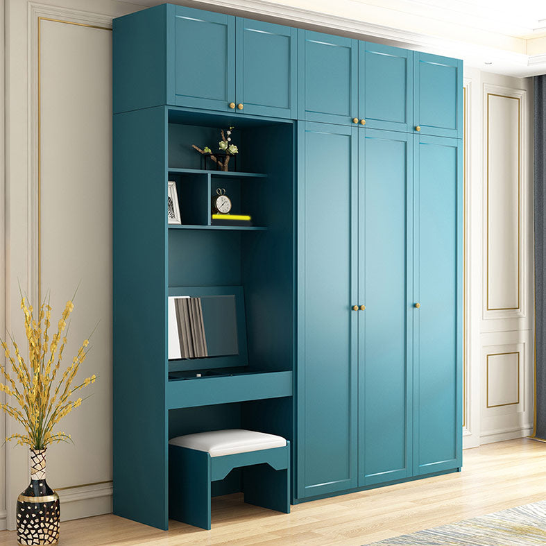 Blue Engineered Wood Wardrobe Cabinet Contemporary Wardrobe Armoire