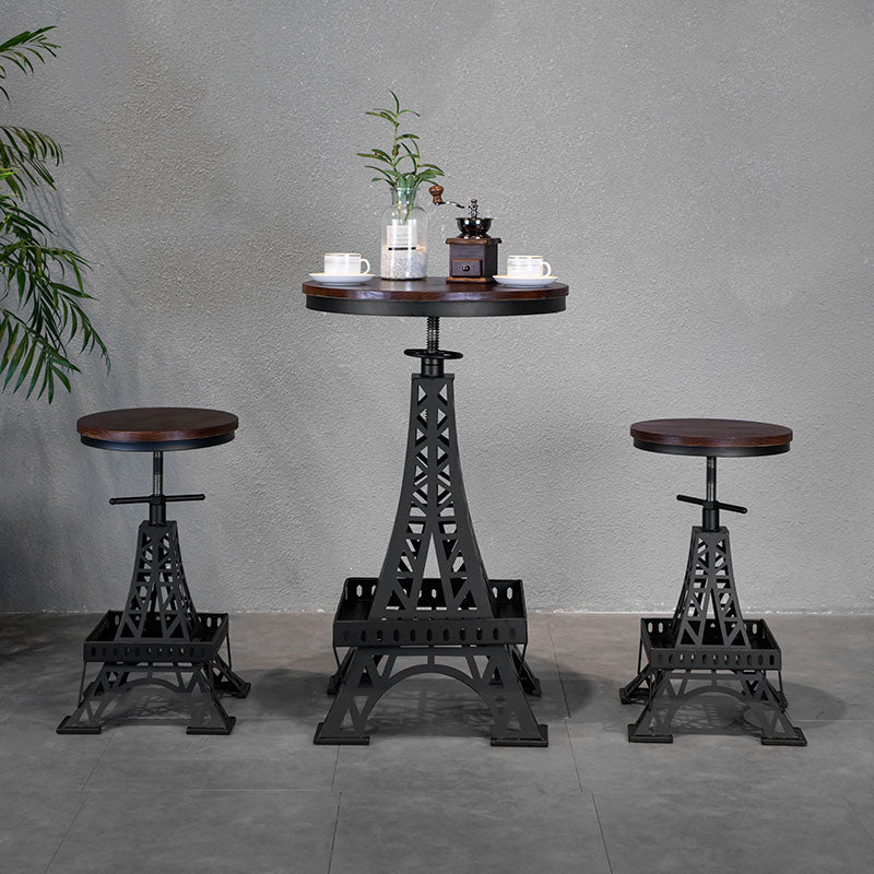 Industrial 1/2/3 Pieces Round Bar Table Set Solid Wood Bar Table Set for Dining Room