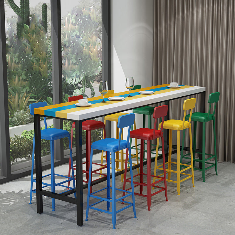 Modern 1/5/9 Pieces Bar Table Set Rectangle Wood Counter Table with High Stools for Cafe