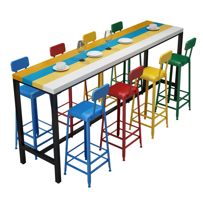 Modern 1/5/9 Pieces Bar Table Set Rectangle Wood Counter Table with High Stools for Cafe