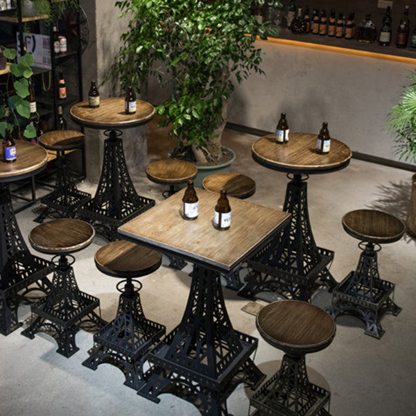 Industrial Wood Bar Table Set 1/2/3 Pieces Metal Counter Set for Home Use