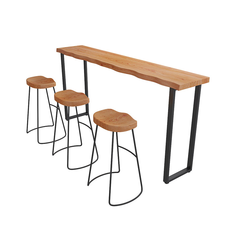 Modern 1/4 Pieces Bar Table Set Rectangle Pine Wood Counter Table with Stools for Balcony