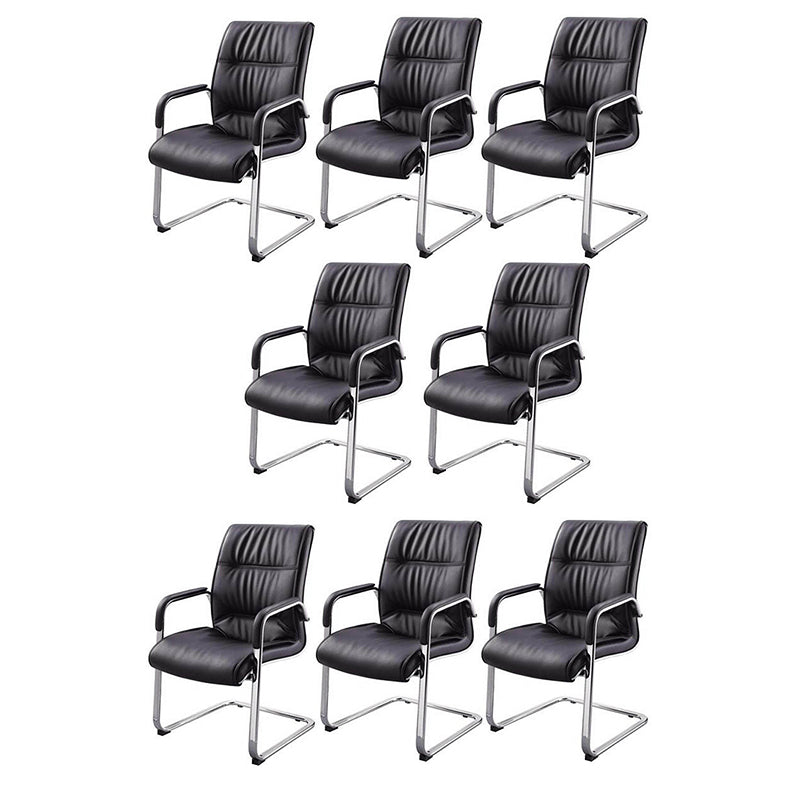 No Wheels Modern Conference Chair Fixed Arms Leather Management Conference Chair