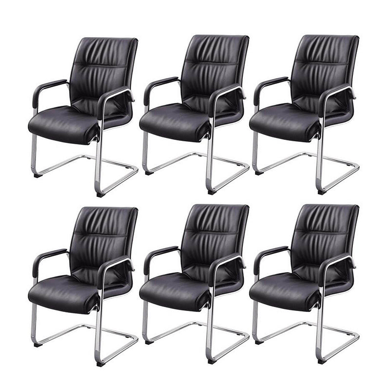 No Wheels Modern Conference Chair Fixed Arms Leather Management Conference Chair