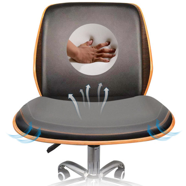 Contemporary Swivel Office Chair Mid-Back Armless Wood Back Chair