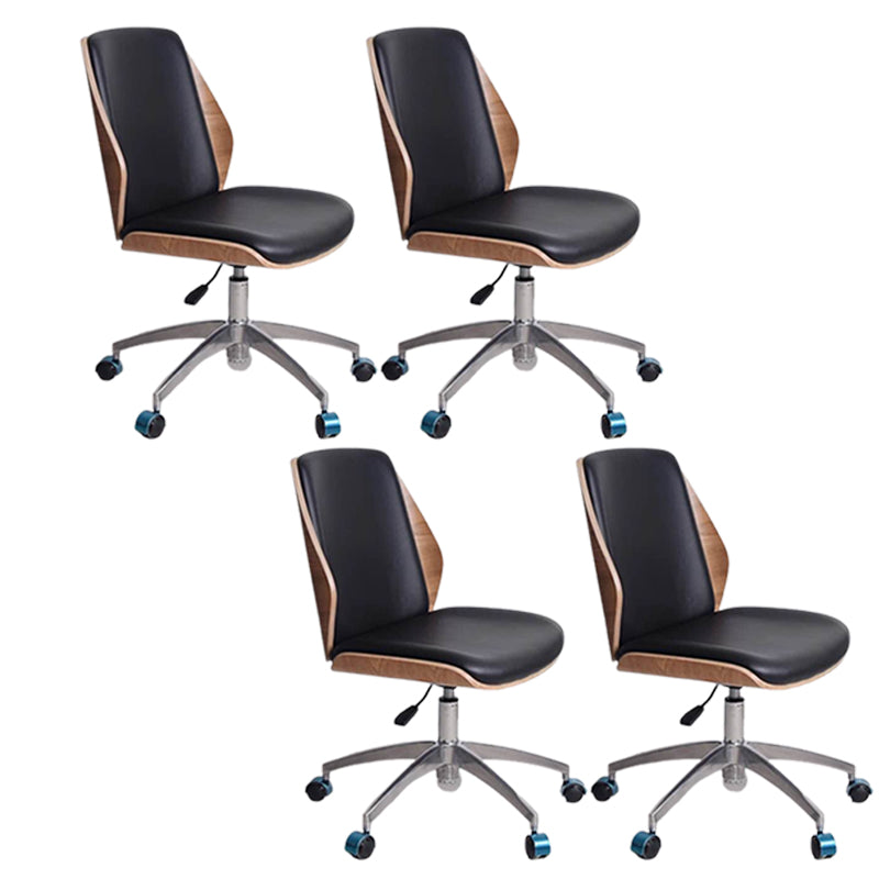 Contemporary Swivel Office Chair Mid-Back Armless Wood Back Chair