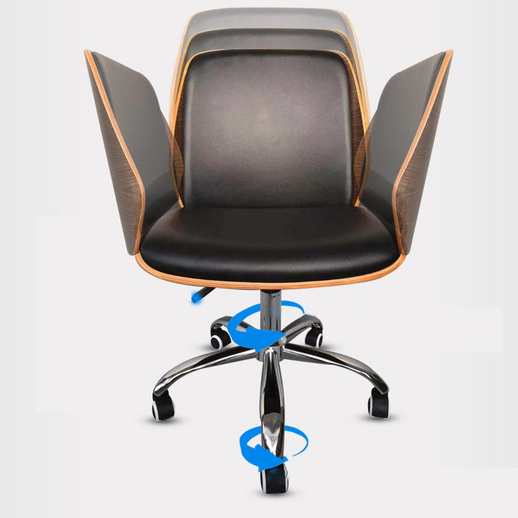 Contemporary Swivel Office Chair Mid-Back Armless Wood Back Chair