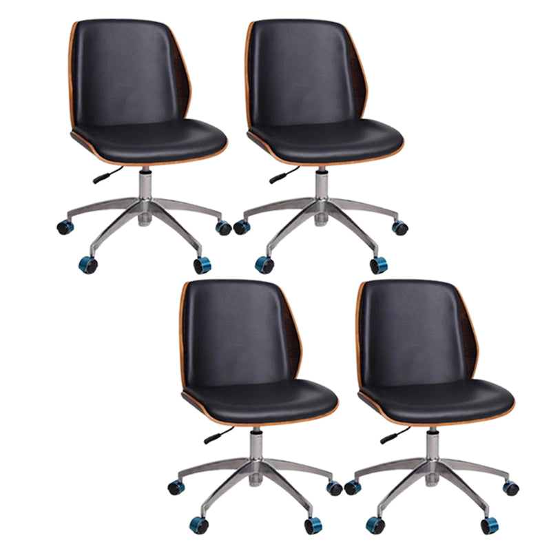 Contemporary Swivel Office Chair Mid-Back Armless Wood Back Chair