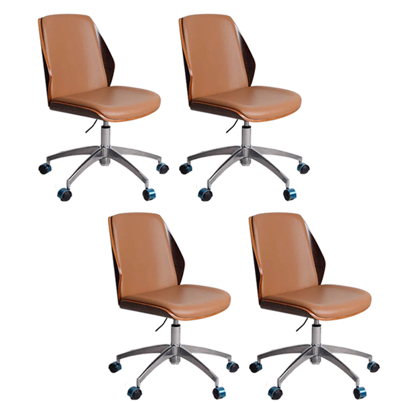 Contemporary Swivel Office Chair Mid-Back Armless Wood Back Chair