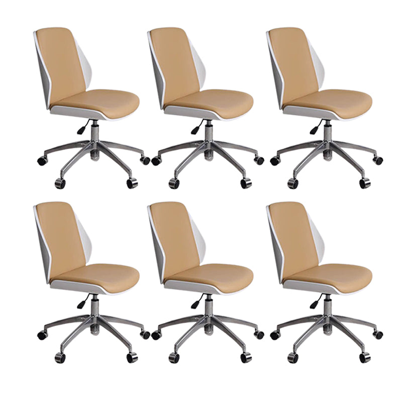 Contemporary Swivel Office Chair Mid-Back Armless Wood Back Chair