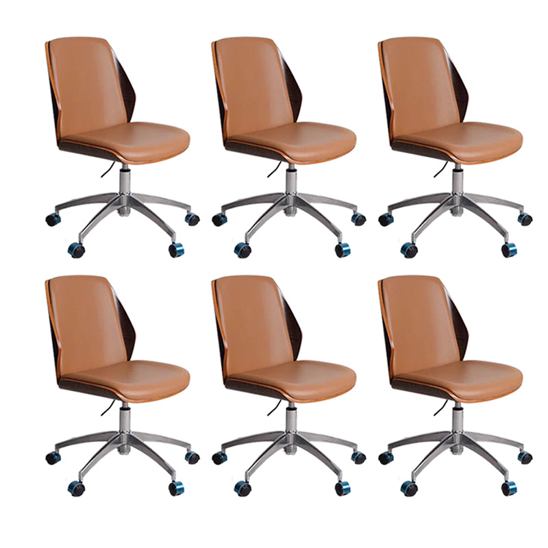 Contemporary Swivel Office Chair Mid-Back Armless Wood Back Chair