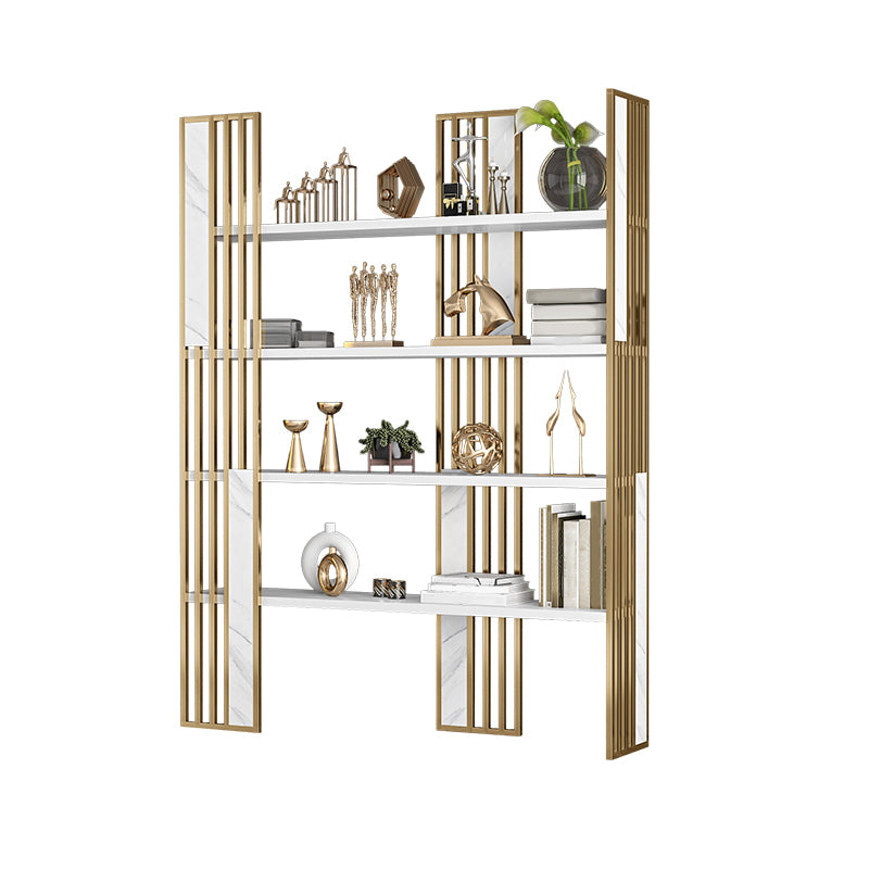 12" W Open Storage Bookcase Gold Metal Frame Bookshelf with Shelves