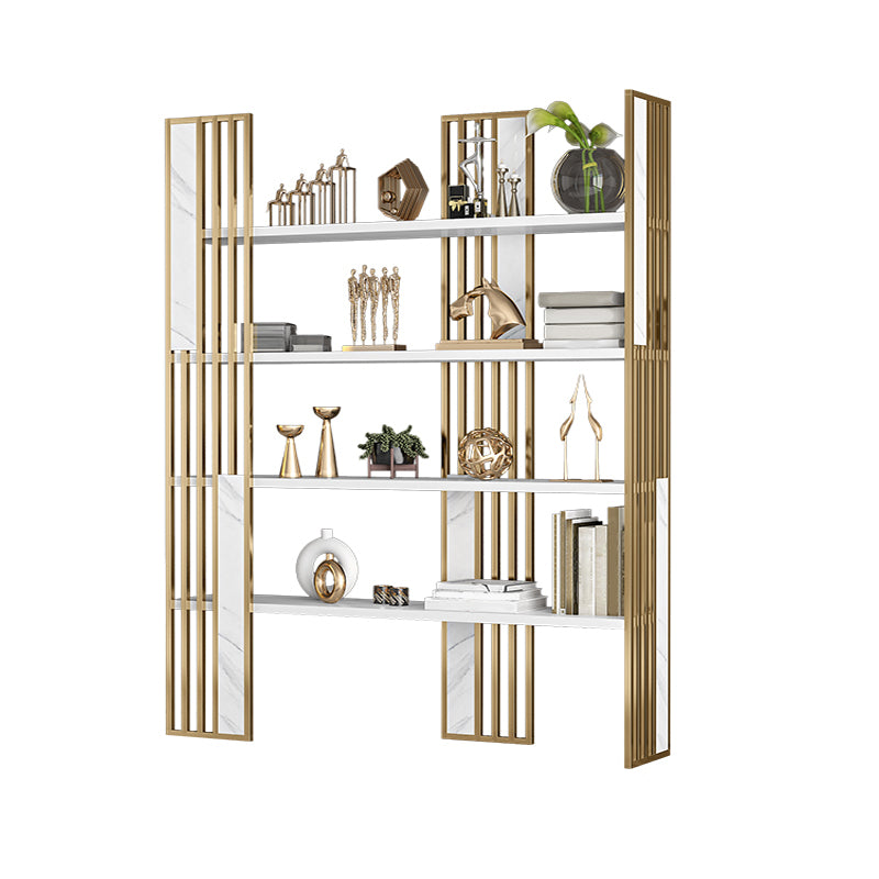 12" W Open Storage Bookcase Gold Metal Frame Bookshelf with Shelves