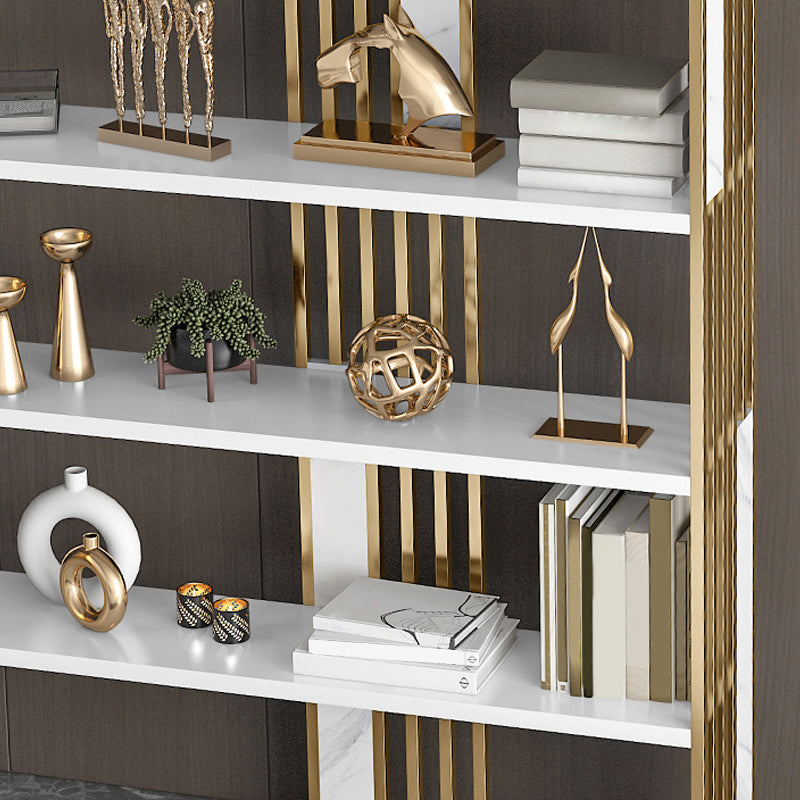 12" W Open Storage Bookcase Gold Metal Frame Bookshelf with Shelves