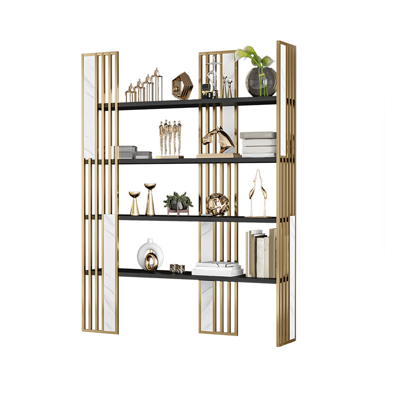 12" W Open Storage Bookcase Gold Metal Frame Bookshelf with Shelves