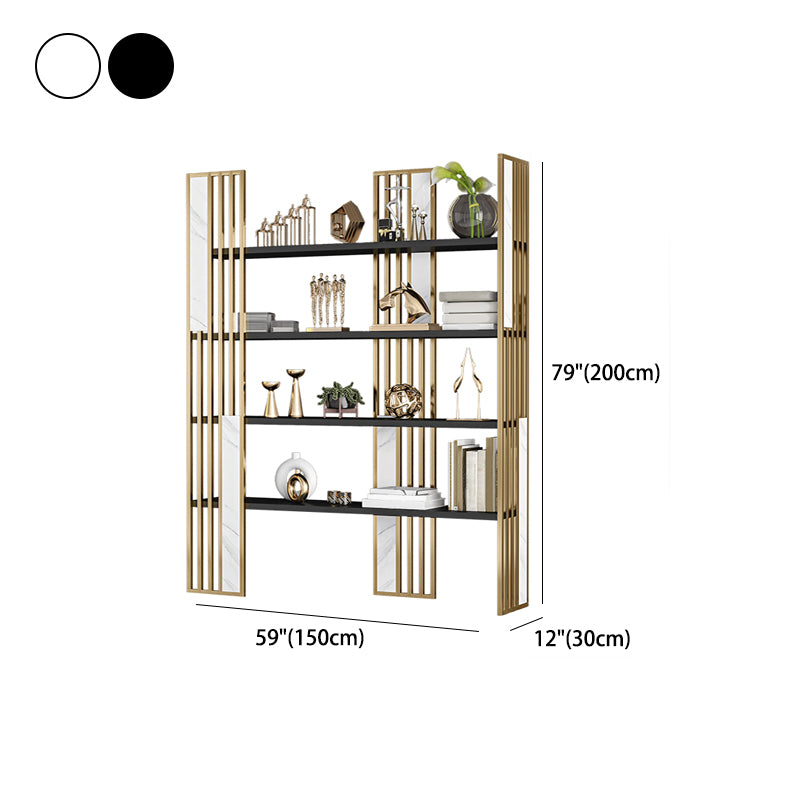 12" W Open Storage Bookcase Gold Metal Frame Bookshelf with Shelves