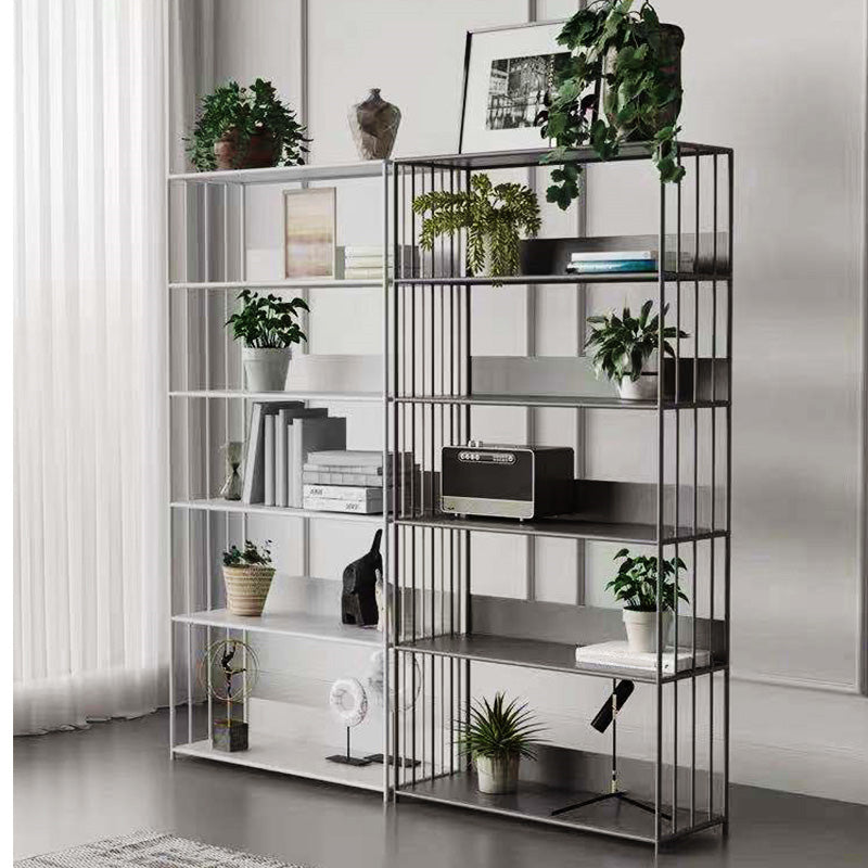 Modern Open Storage Bookcase 12" W Iron Frame Bookshelf with Shelves