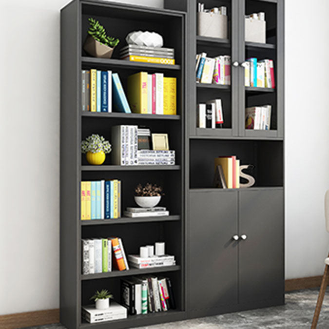 Modern Closed Storage Bookcase Black/White Metal Bookshelf with Shelves