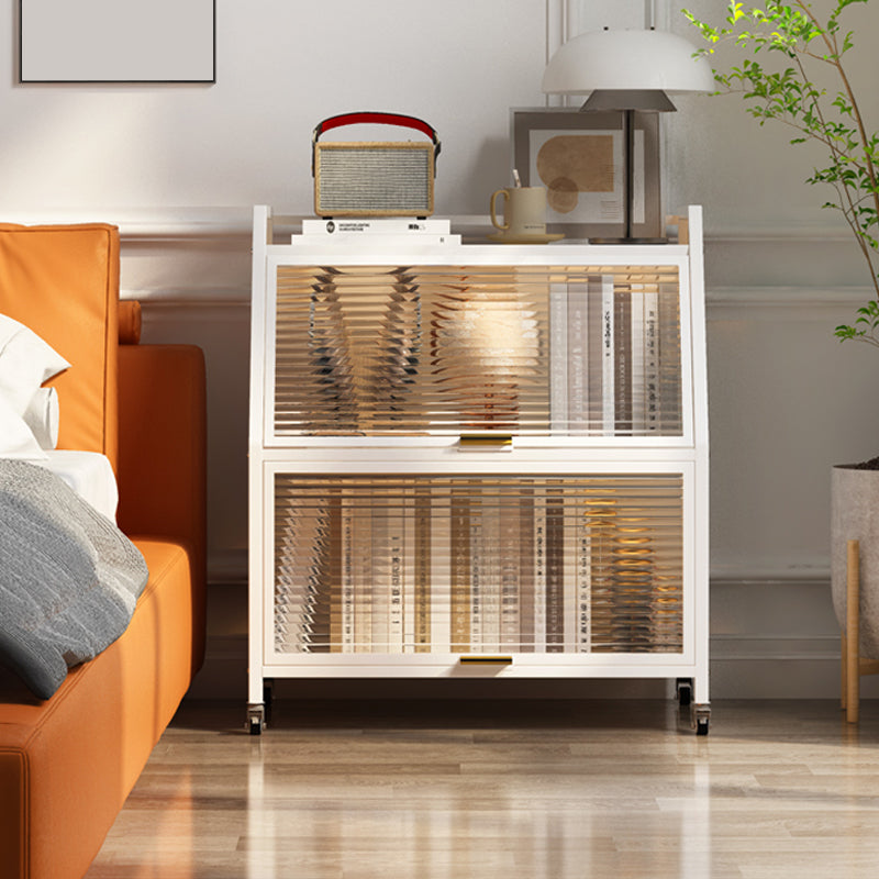 Cabinets Included Night Table Metal Black / White Nightstand with Glass Doors