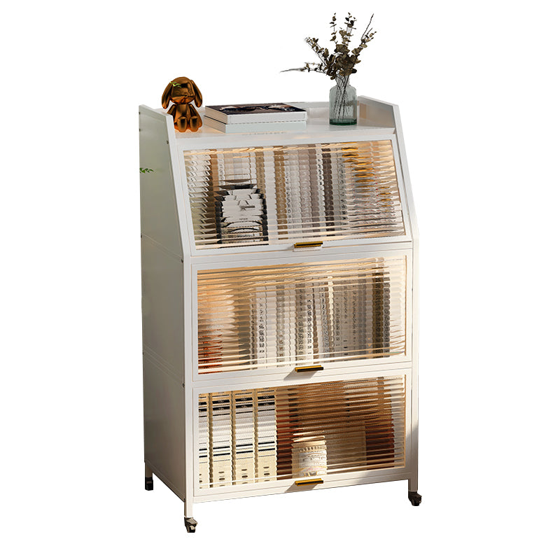 Cabinets Included Night Table Metal Black / White Nightstand with Glass Doors