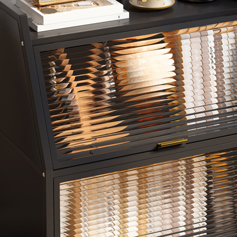 Cabinets Included Night Table Metal Black / White Nightstand with Glass Doors