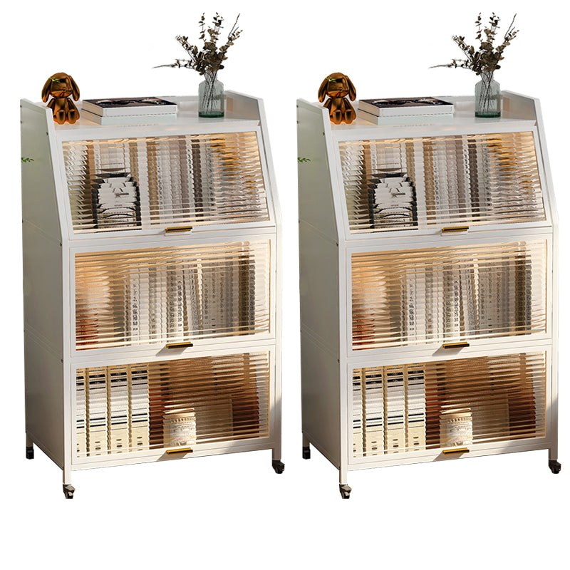 Cabinets Included Night Table Metal Black / White Nightstand with Glass Doors