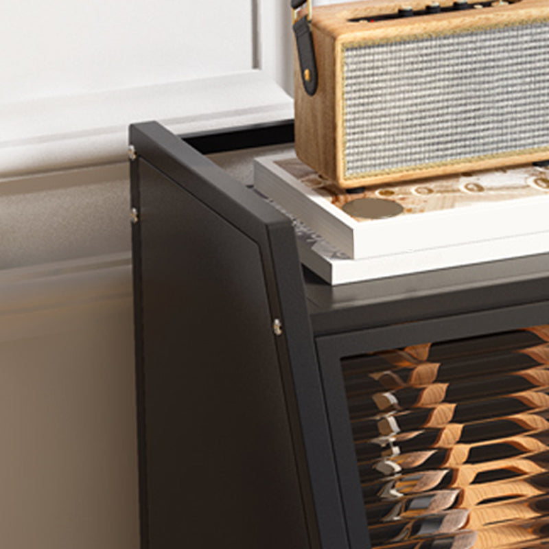 Cabinets Included Night Table Metal Black / White Nightstand with Glass Doors