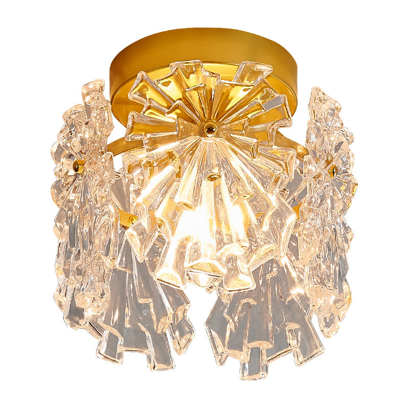 Modern Close to Ceiling Lighting Fixture Gold Cylinder Ceiling Light with Glass Shade