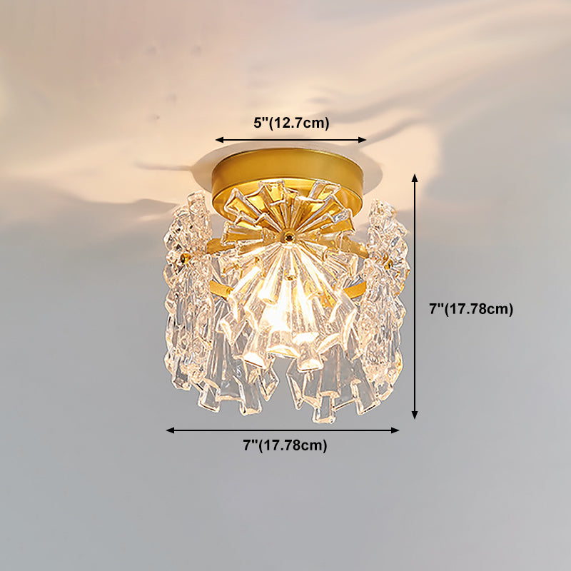 Modern Close to Ceiling Lighting Fixture Gold Cylinder Ceiling Light with Glass Shade