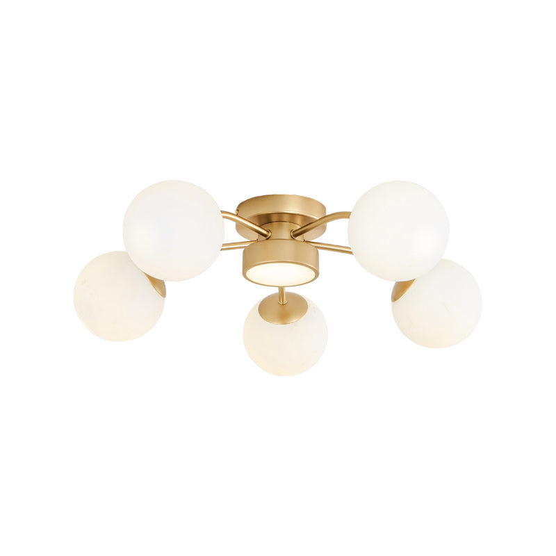 Modern Flush Light Fixtures Glass Sphere Flush Mount Lamp in Gold for Living Room
