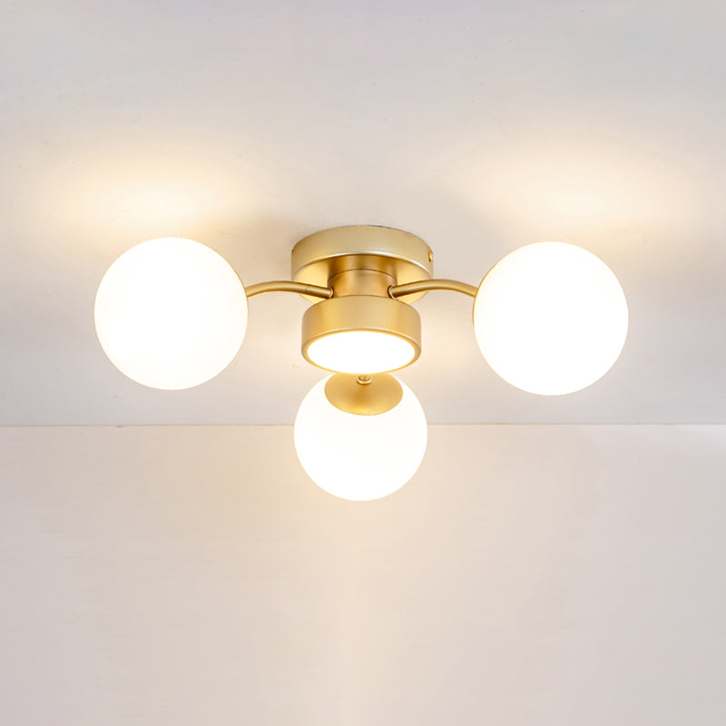 Modern Flush Light Fixtures Glass Sphere Flush Mount Lamp in Gold for Living Room