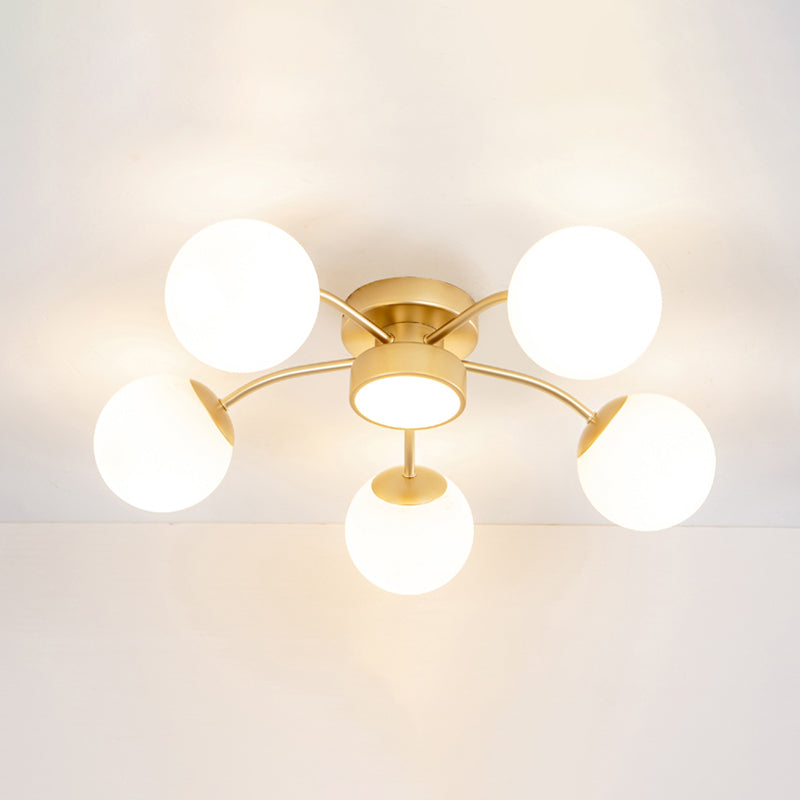 Modern Flush Light Fixtures Glass Sphere Flush Mount Lamp in Gold for Living Room