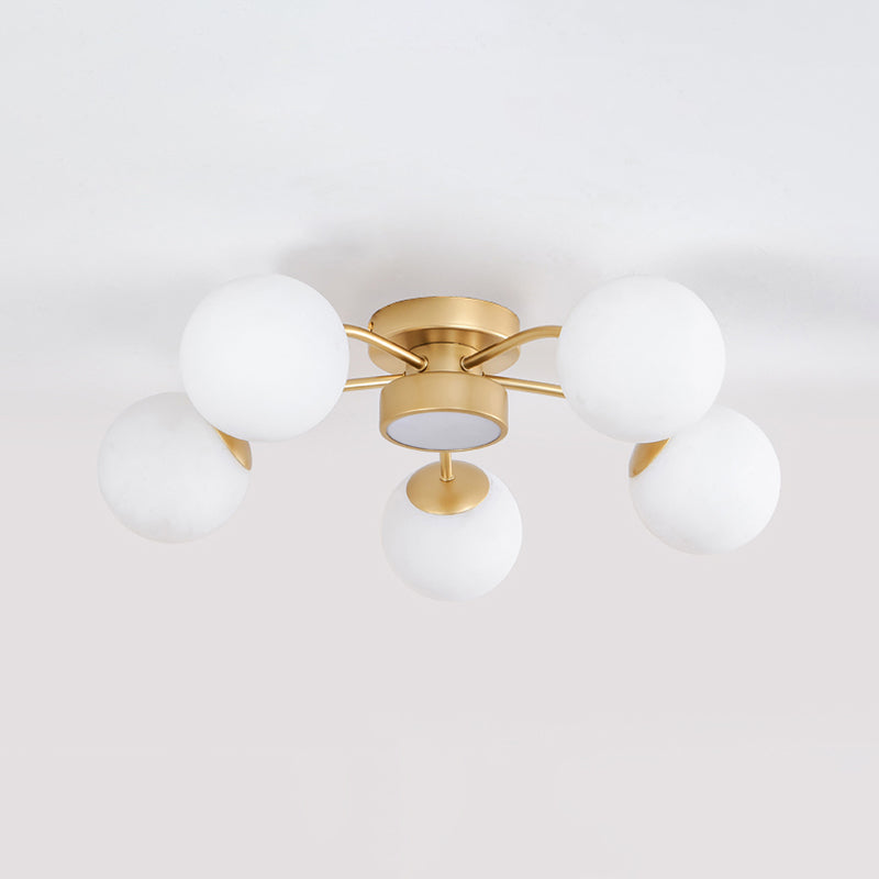 Modern Flush Light Fixtures Glass Sphere Flush Mount Lamp in Gold for Living Room