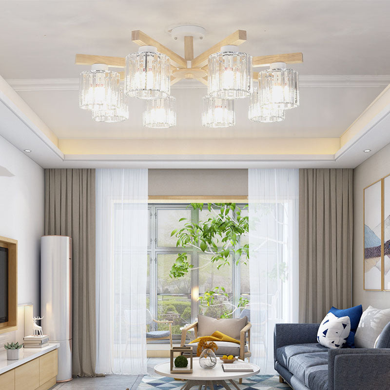 Modern Flush Light Fixtures Crystal Cylinder Flush Mount Lamp in Brown