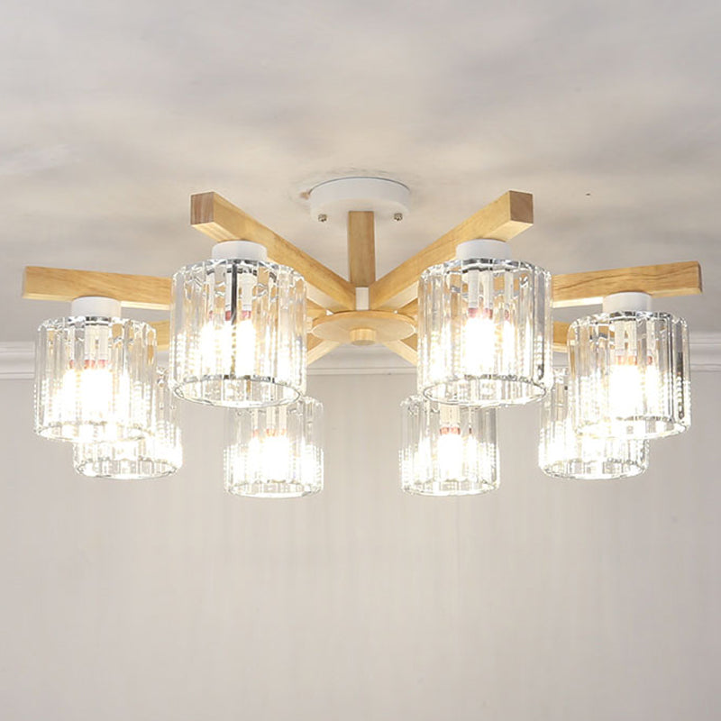 Modern Flush Light Fixtures Crystal Cylinder Flush Mount Lamp in Brown