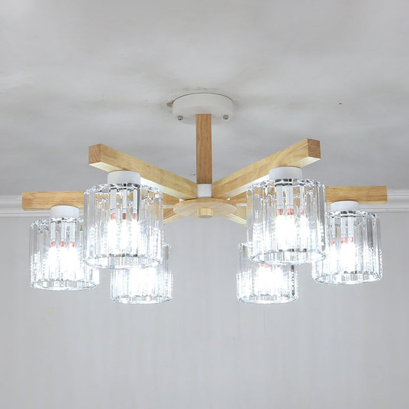 Modern Flush Light Fixtures Crystal Cylinder Flush Mount Lamp in Brown