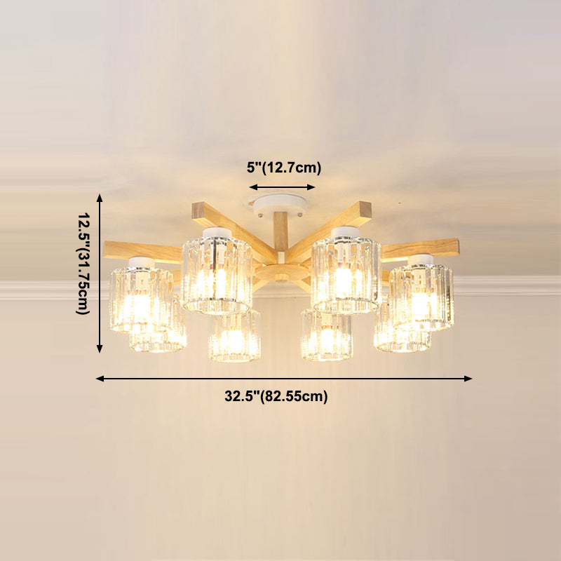 Modern Flush Light Fixtures Crystal Cylinder Flush Mount Lamp in Brown