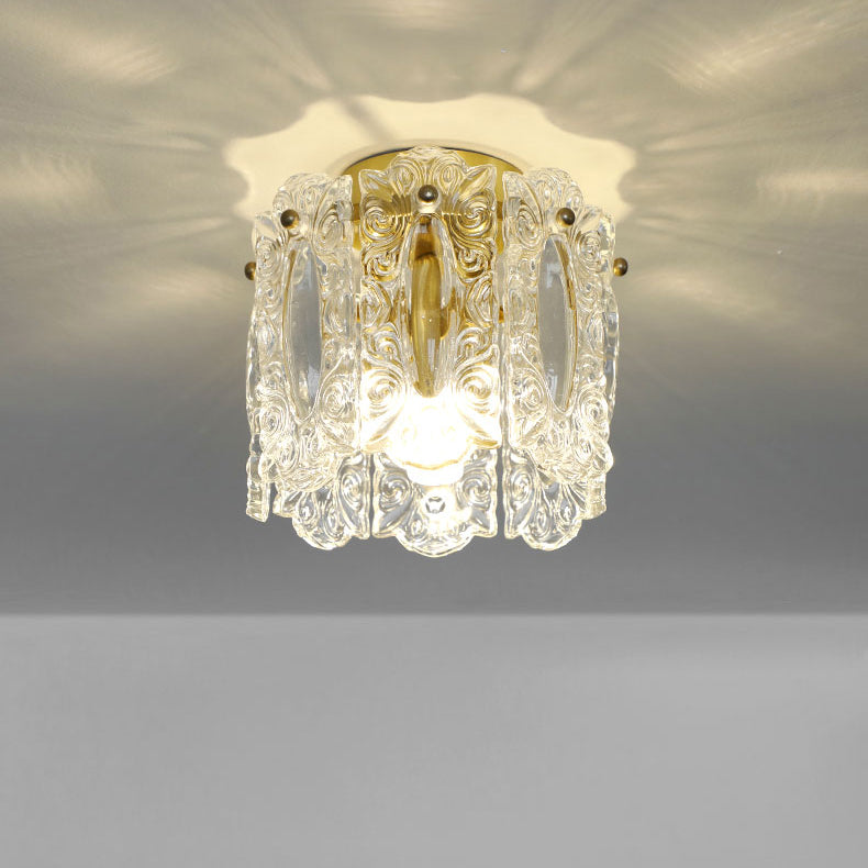Gold Cylinder Ceiling Mounted Fixture Modern Style Glass Ceiling Light Fixture