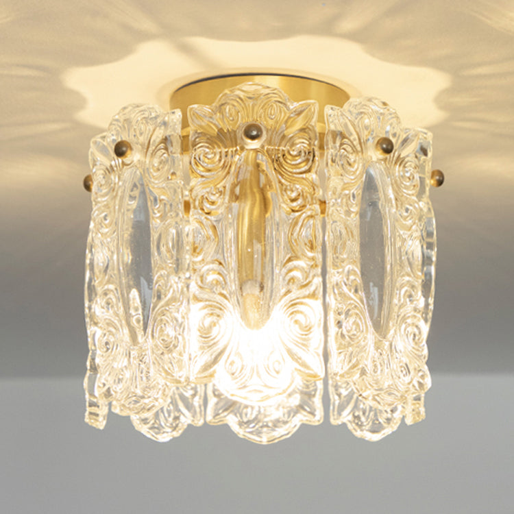 Gold Cylinder Ceiling Mounted Fixture Modern Style Glass Ceiling Light Fixture