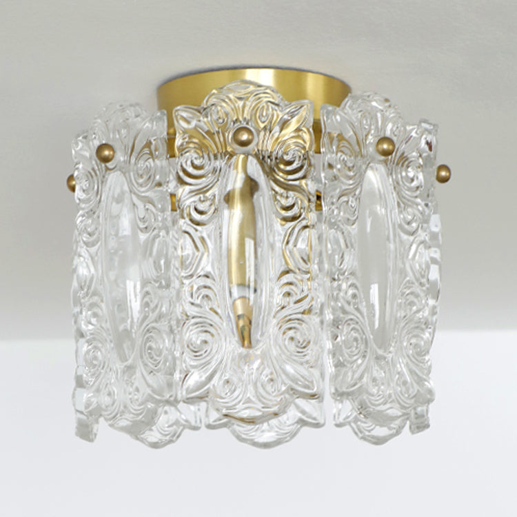Gold Cylinder Ceiling Mounted Fixture Modern Style Glass Ceiling Light Fixture