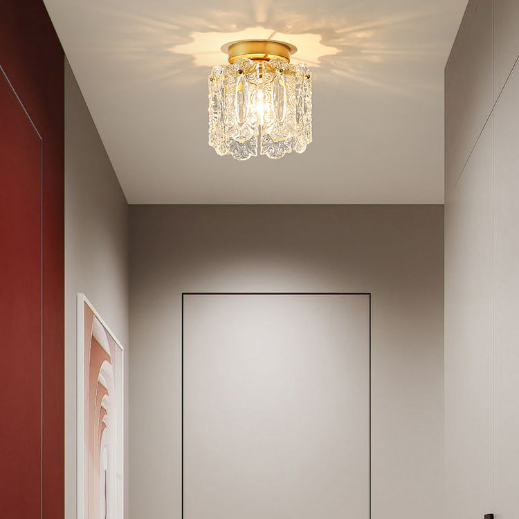 Traditional Metal Semi Flush Lamp 1-Light Bedroom Ceiling Lighting with Glass Shade