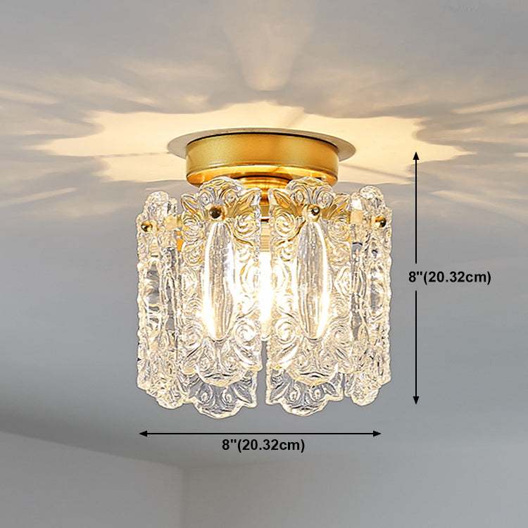 Traditional Metal Semi Flush Lamp 1-Light Bedroom Ceiling Lighting with Glass Shade