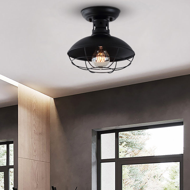Metal Dome Ceiling Mounted Fixture Industrial Style Aisle Ceiling Mounted Light in Black