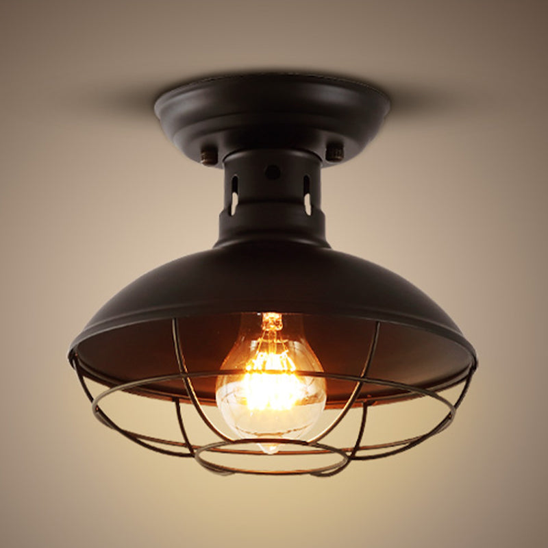 Metal Dome Ceiling Mounted Fixture Industrial Style Aisle Ceiling Mounted Light in Black