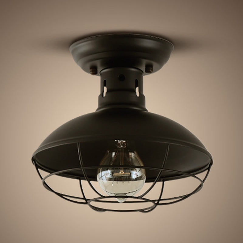 Metal Dome Ceiling Mounted Fixture Industrial Style Aisle Ceiling Mounted Light in Black