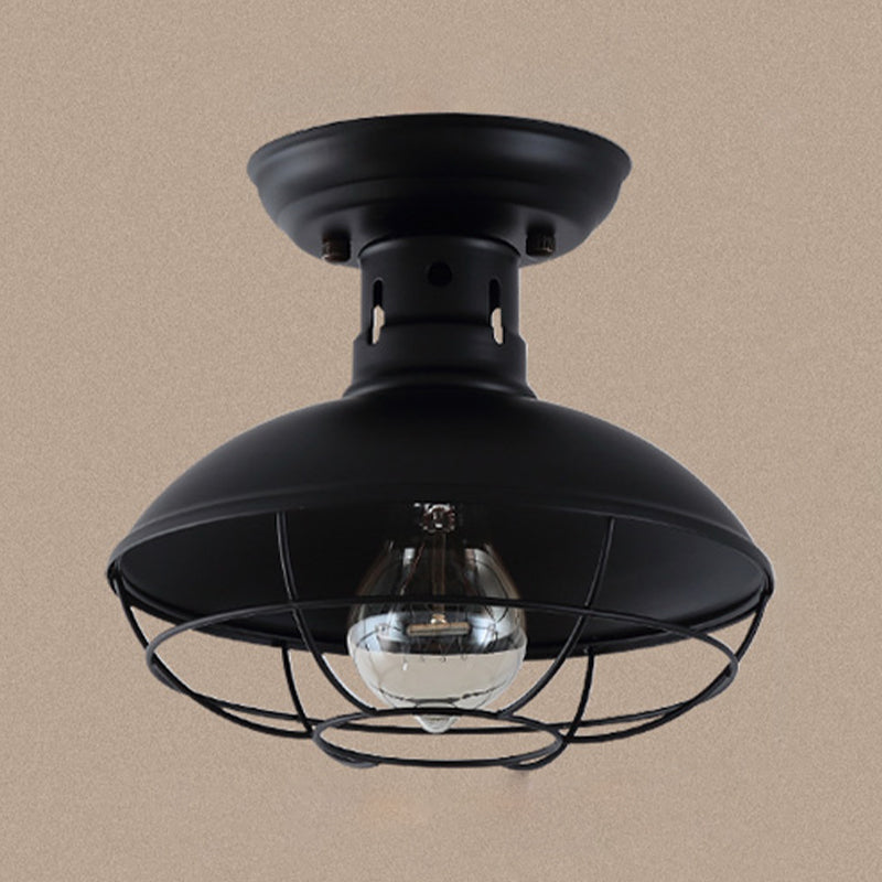 Metal Dome Ceiling Mounted Fixture Industrial Style Aisle Ceiling Mounted Light in Black