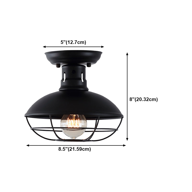 Metal Dome Ceiling Mounted Fixture Industrial Style Aisle Ceiling Mounted Light in Black