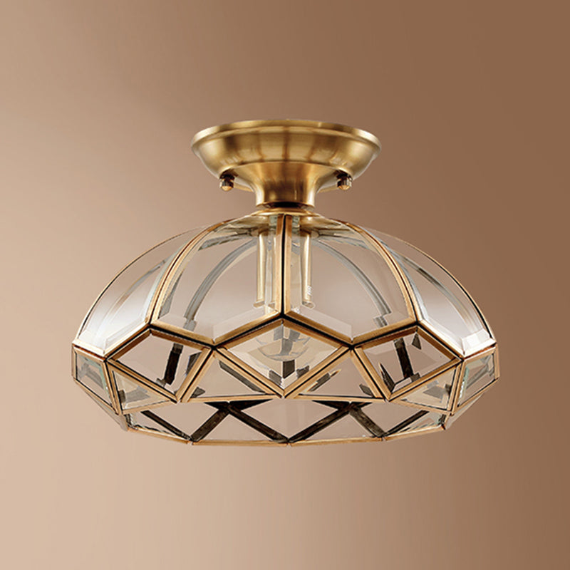 Shaded Aisle Semi Mount Lighting Vintage-Style Glass Brass Ceiling Mounted Light