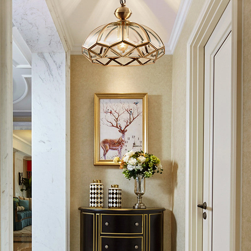 Shaded Aisle Semi Mount Lighting Vintage-Style Glass Brass Ceiling Mounted Light