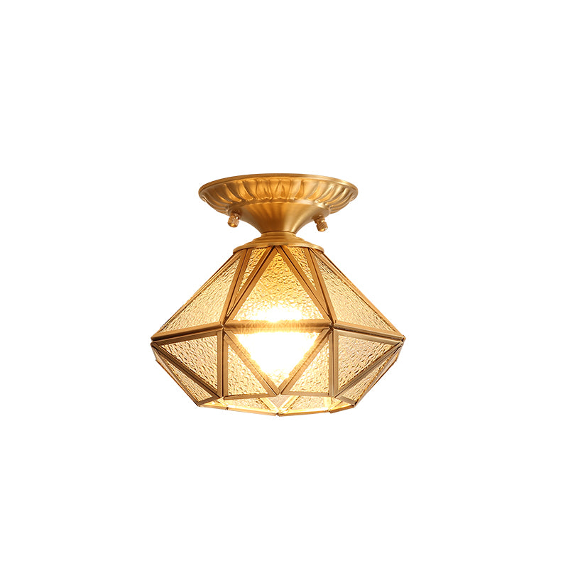 Vintage Prismatic Ceiling Flush Mount Glass Semi Flush Mount Light in Brass